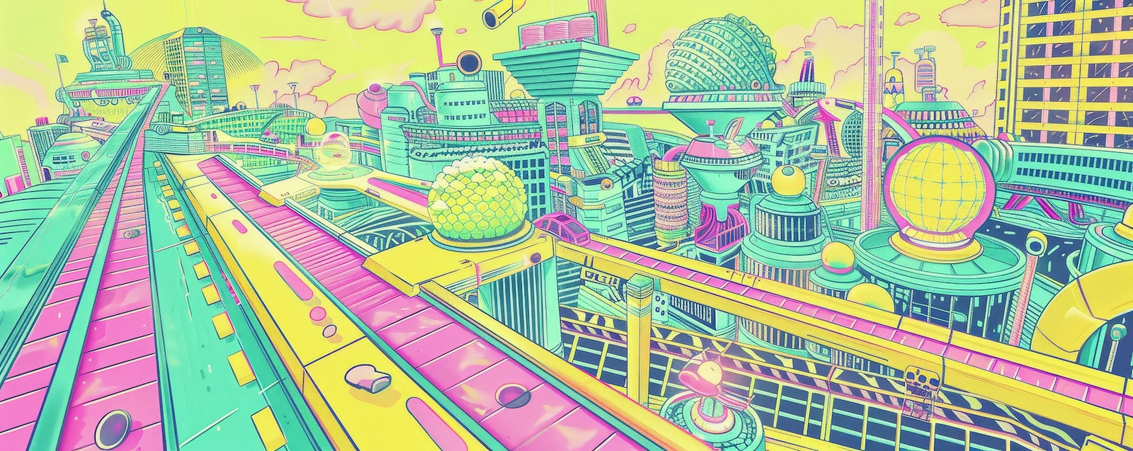 Papier Peint Gaming - Cité Futuriste Fluo