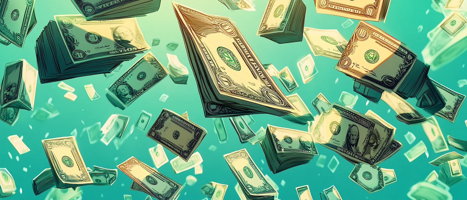 Papier Peint Pop Art - Pluie de Dollars Verte