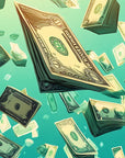 Papier Peint Pop Art - Pluie de Dollars Verte