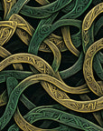 Papier Peint Abstrait - Entrelacs Celtiques Or et Vert
