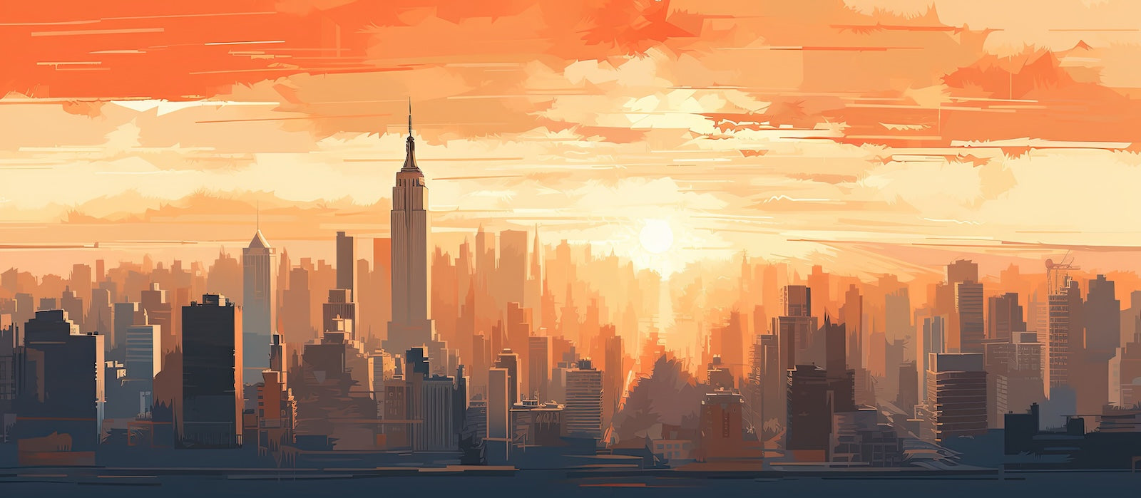 Papier Peint Illustration - Skyline New York Doré