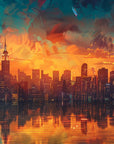 Papier Peint Illustration - New York Turquoise et Feu