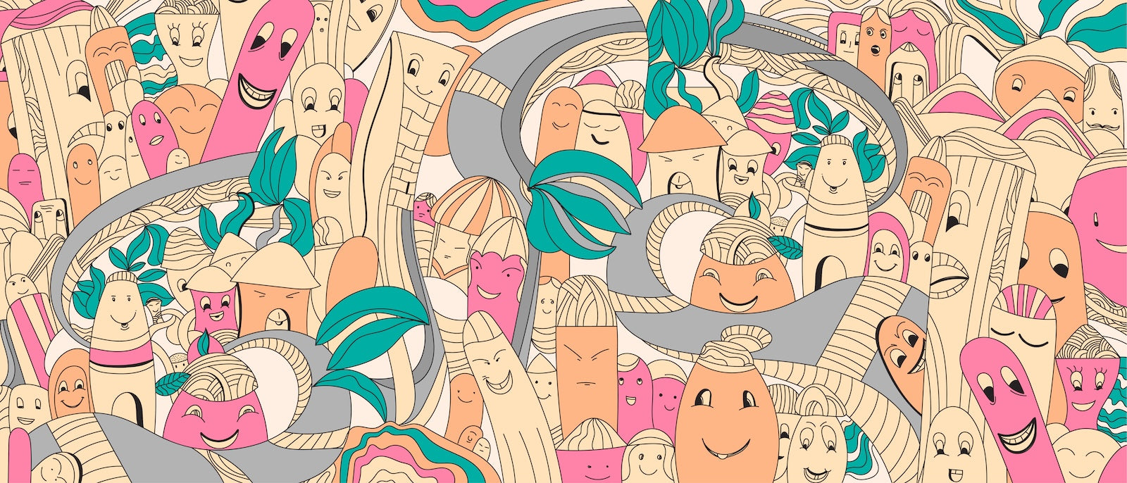 Papier Peint Illustration - Doodle de Personnages Rigolos