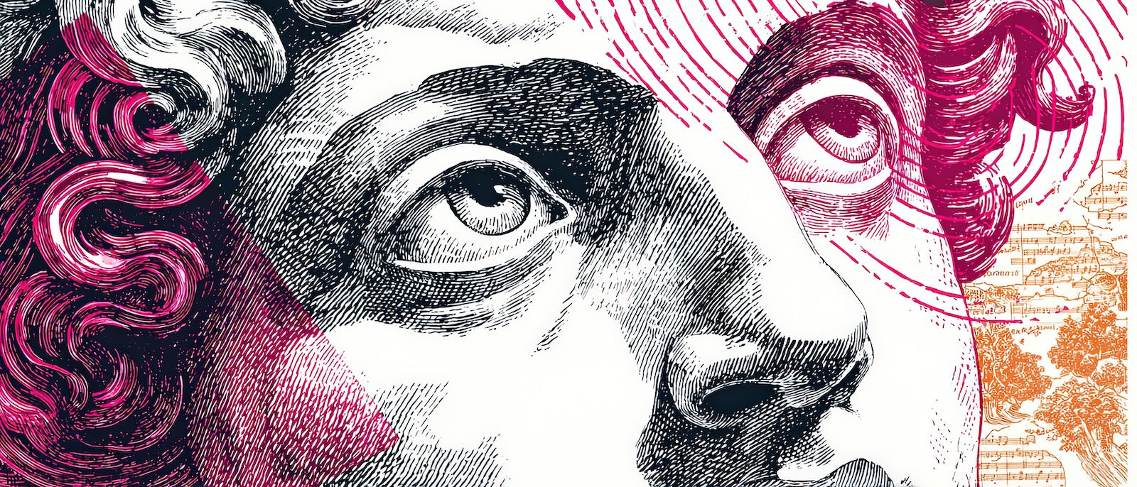 Papier Peint Art Urbain - Regard Gravé Rose et Noir