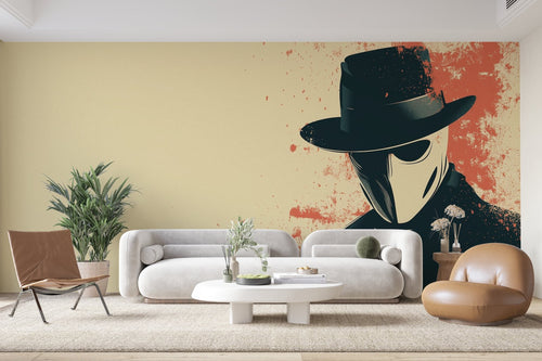 Papier Peint Art Urbain - Silhouette Masque à Bec Vintage