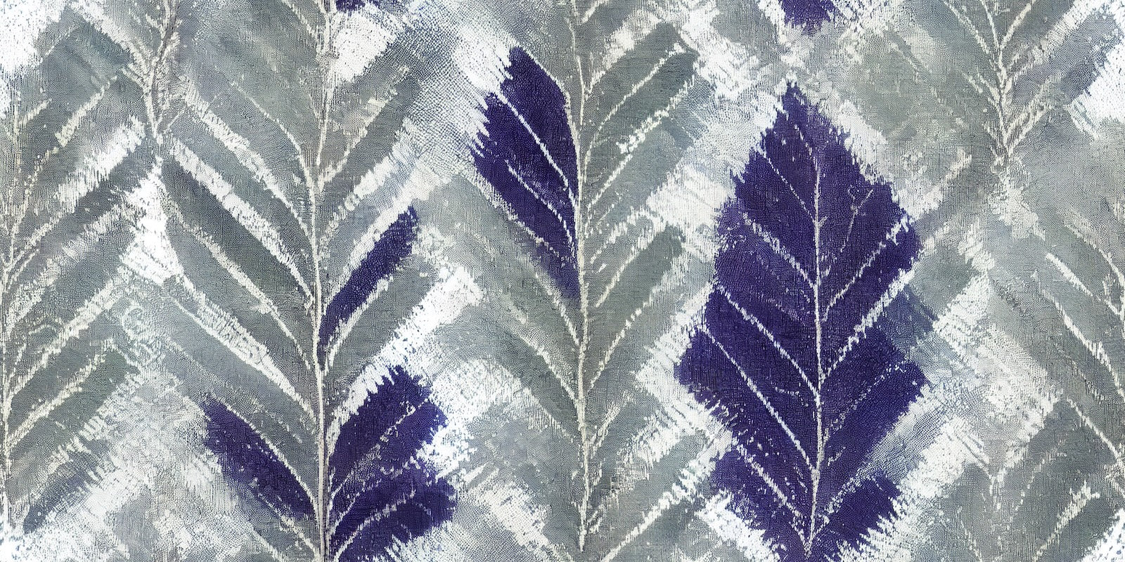 Papier Peint Feuillage - Grandes Feuilles Texturées Violet et Gris