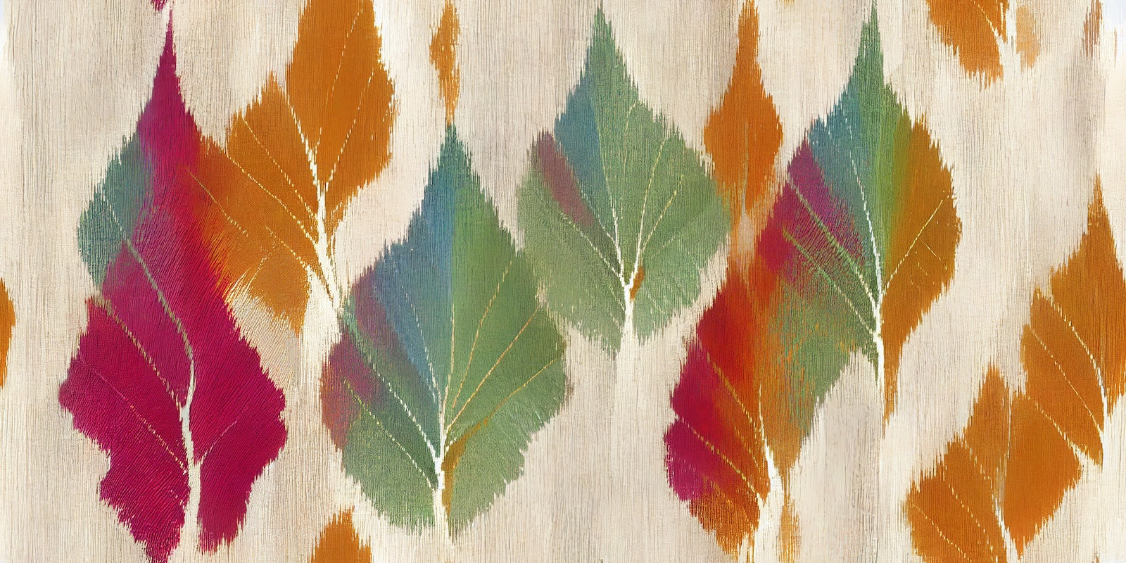 Papier Peint Feuillage - Ikat Multicolore Automnal