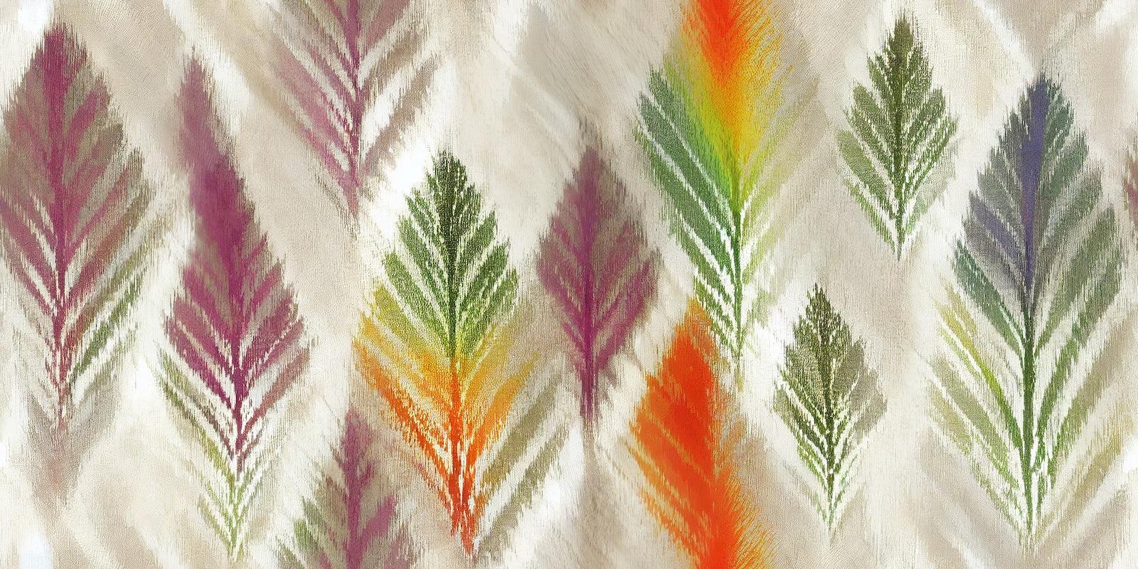 Papier Peint Feuillage - Ikat Plumes Dégradées Multicolores