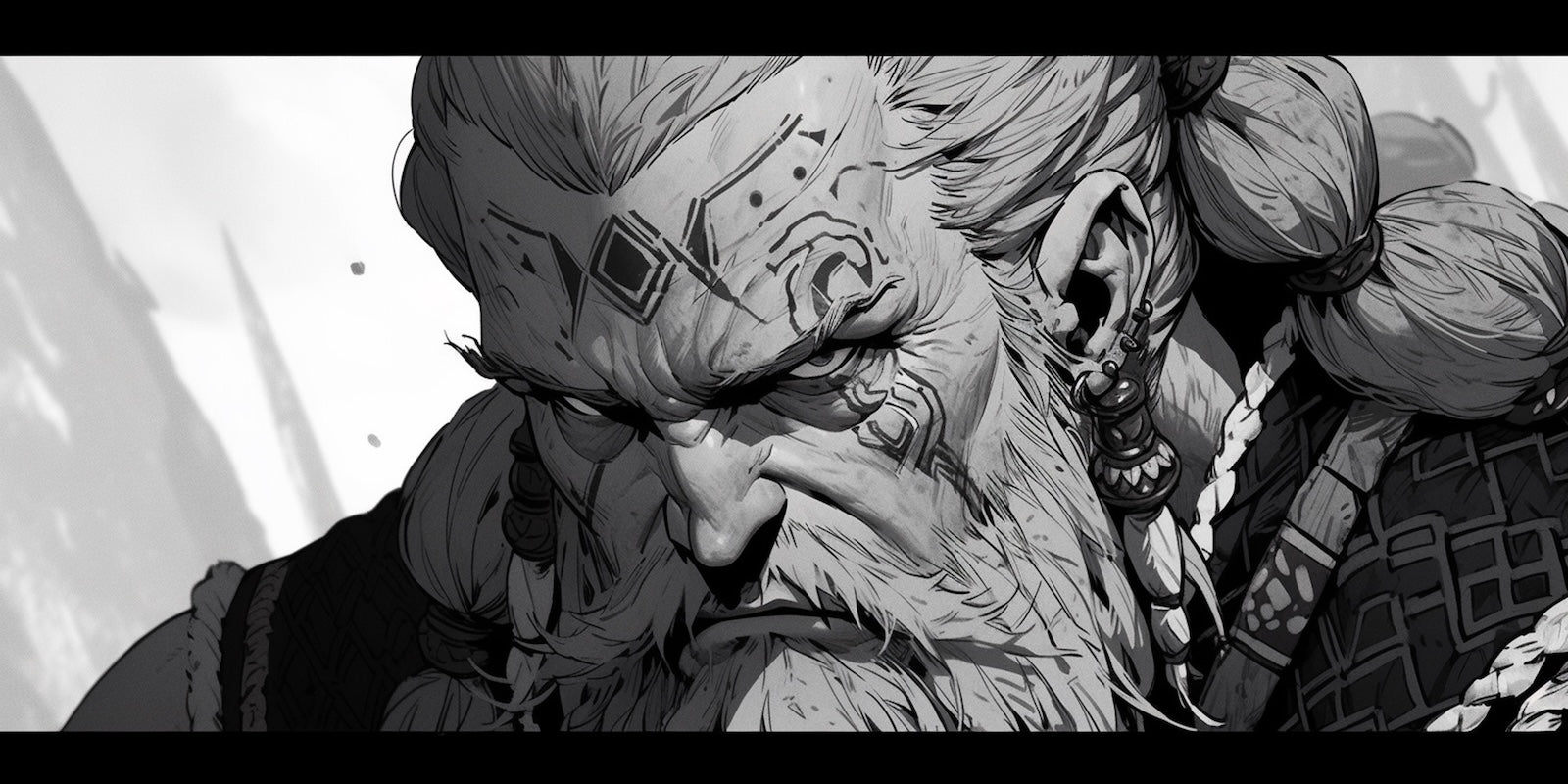 Papier Peint Anime - Guerrier Tribal Masqué Noir et Blanc