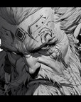 Papier Peint Anime - Guerrier Tribal Masqué Noir et Blanc