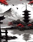 Papier Peint Japonais - Pagode et Torii au Mont Fuji