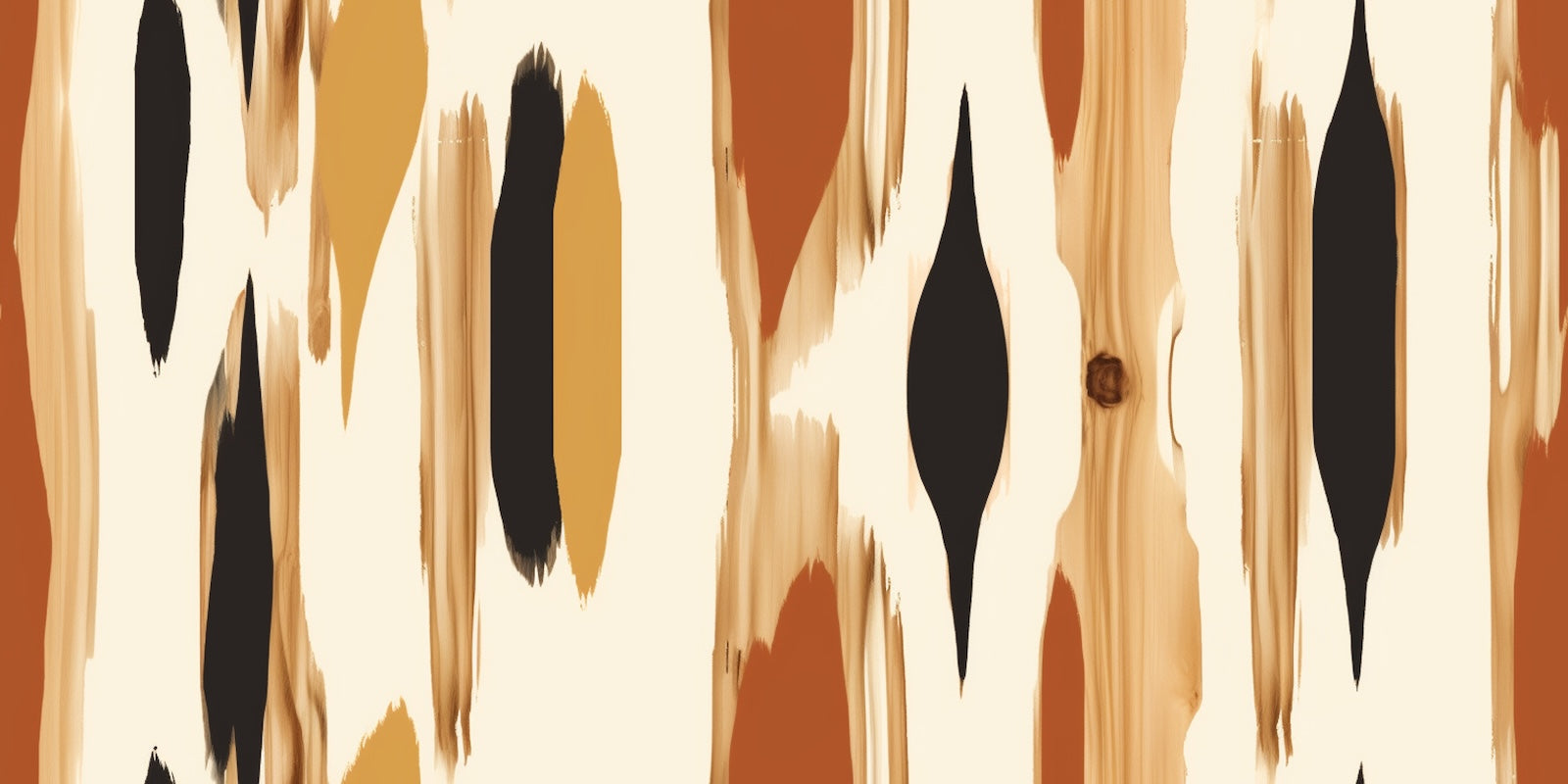 Papier Peint Bois - Rayures Peintes Ambre et Noir