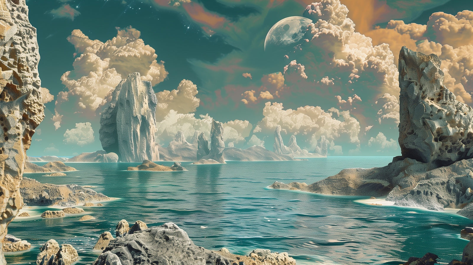 Papier Peint Paysage - Falaises et Mer Émeraude
