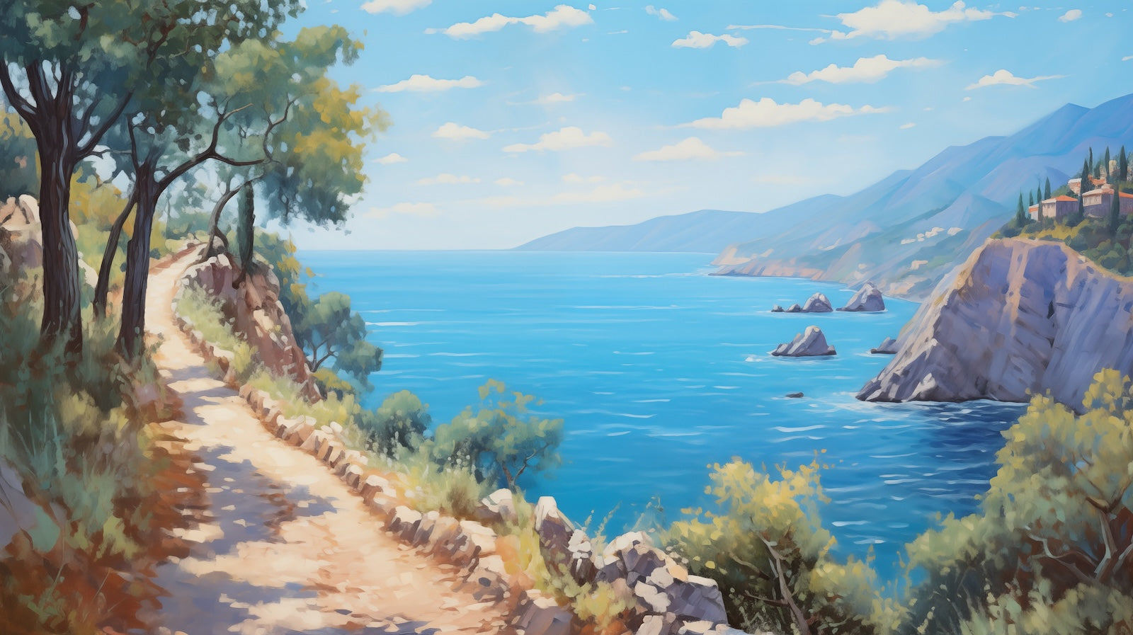 Papier Peint Paysage - Côte Grecque et Baie Bleue