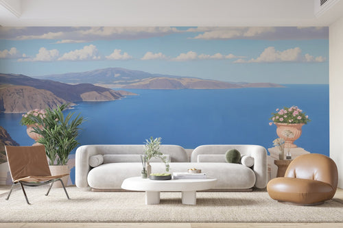 Papier Peint Paysage - Villa Méditerranéenne au Bord de Mer