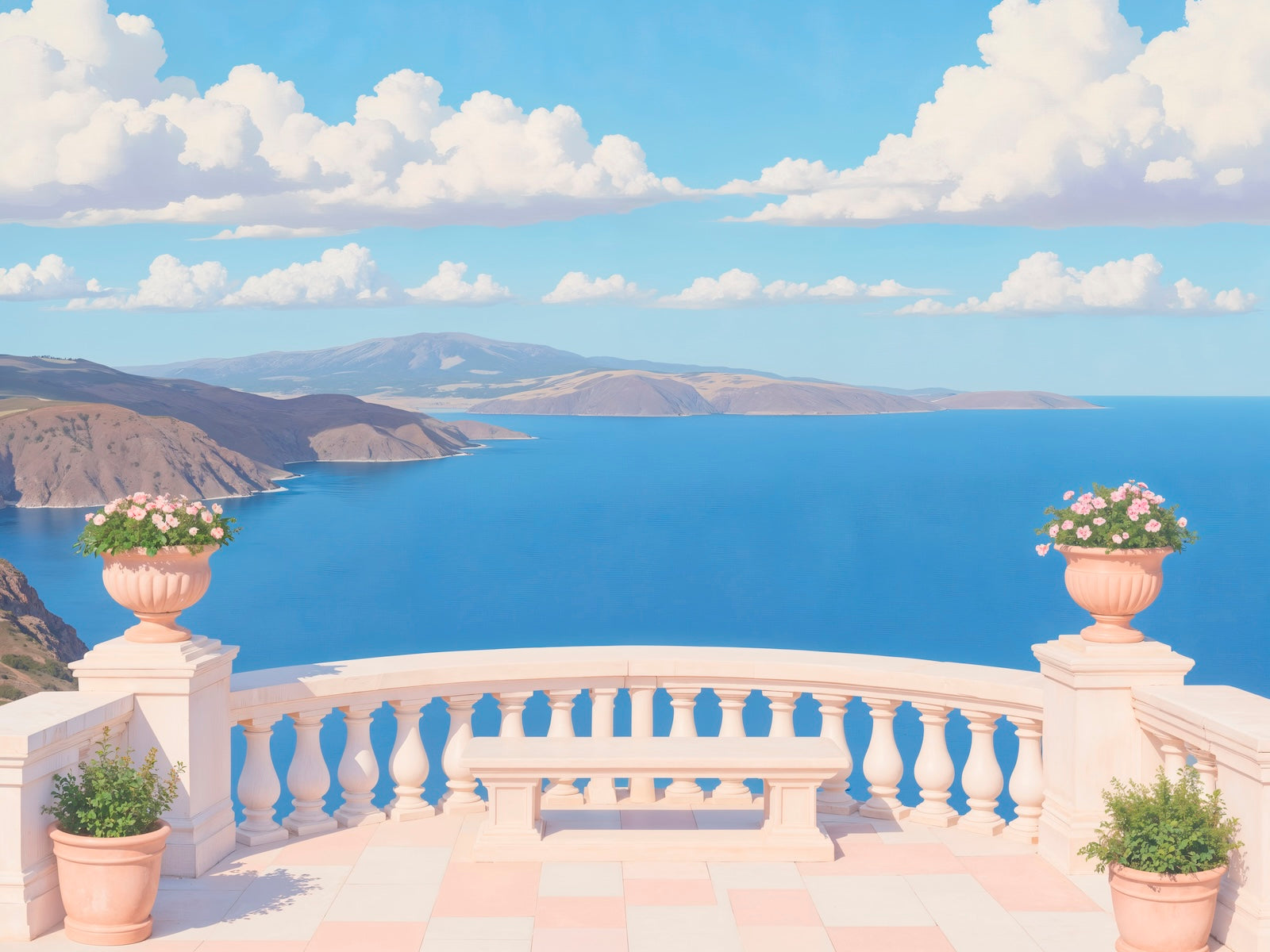 Papier Peint Paysage - Villa Méditerranéenne au Bord de Mer