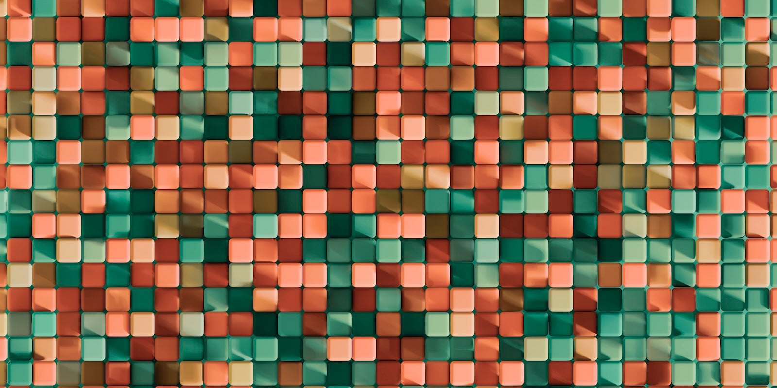 Papier Peint Géométrique - Mosaïque Carrés Verts et Rouges