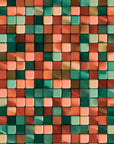 Papier Peint Géométrique - Mosaïque Carrés Verts et Rouges