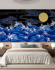 Papier Peint Japonais - Vagues et Lune Dorée