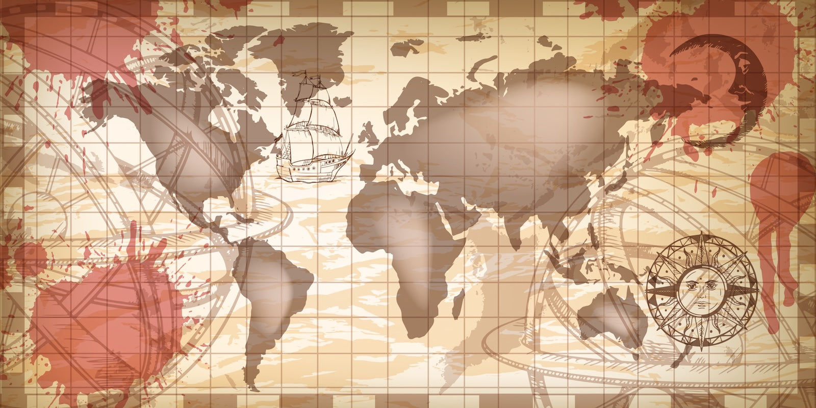 Papier Peint Carte du Monde - Voilier et Boussole Vintage