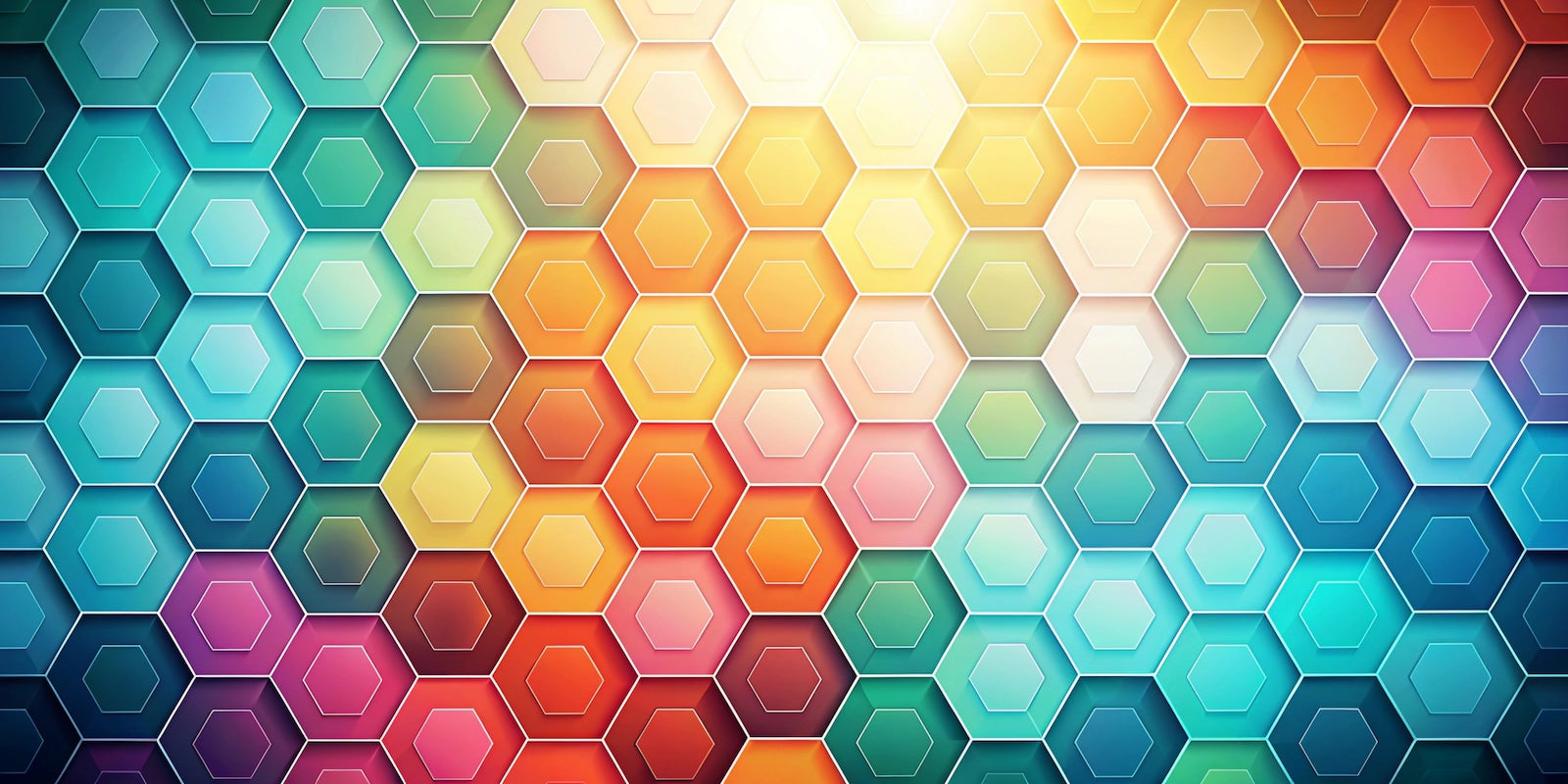Papier Peint Géométrique - Hexagones Dégradé Chaud
