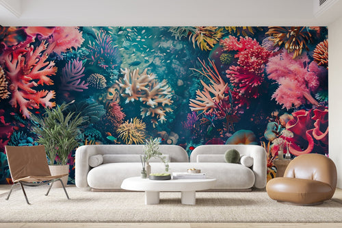 Papier Peint Monde Aquatique - Corail Coloré