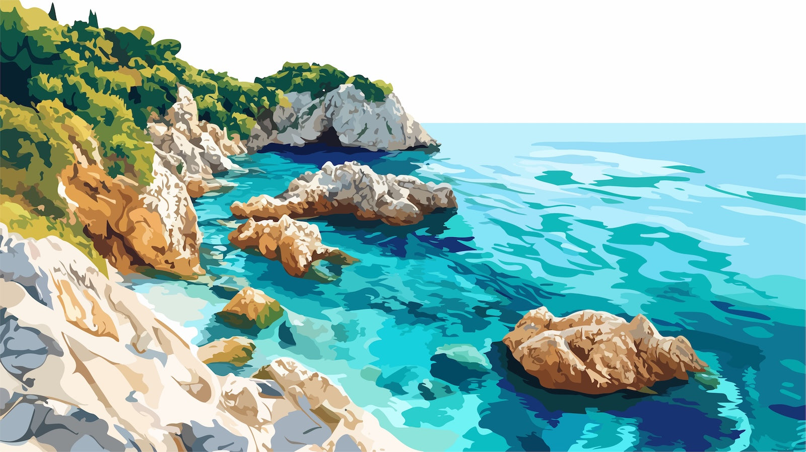 Papier Peint Plages - Crique Turquoise Méditerranéenne