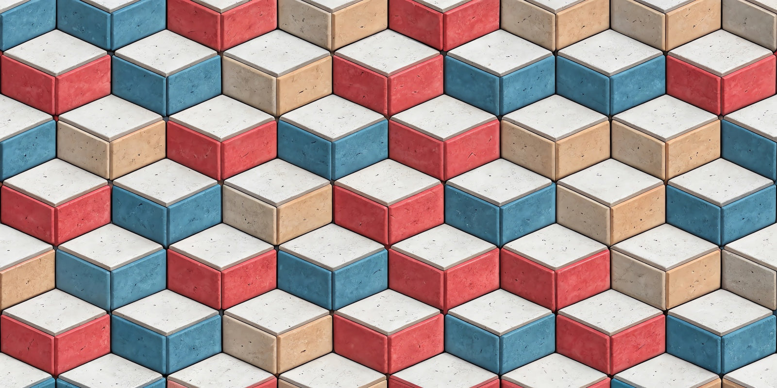 Papier Peint Géométrique - Cubes Isométriques Tricolores