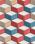 Papier Peint Géométrique - Cubes Isométriques Tricolores