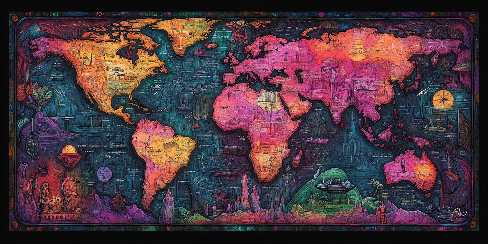 Papier Peint Carte du Monde - Multicolore