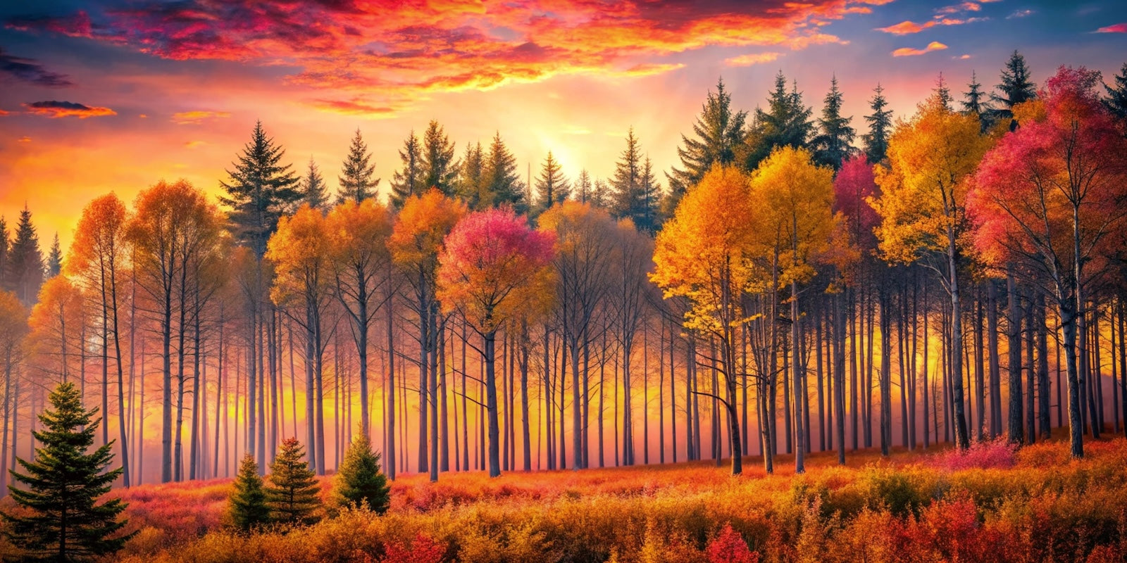 Papier Peint Paysage - Doré Coucher de Soleil