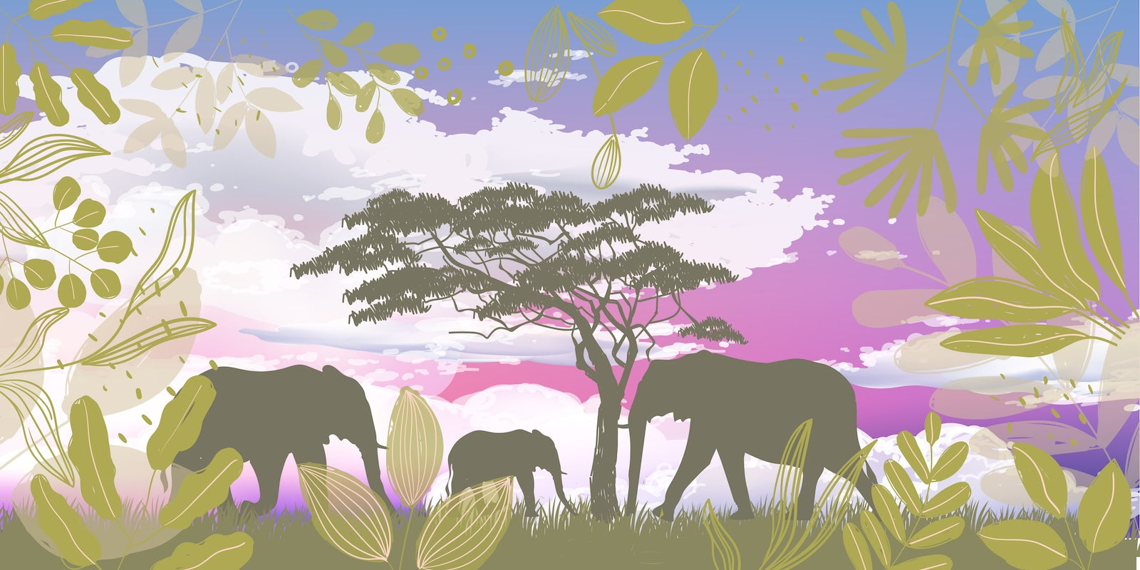 Papier Peint Abstrait - Savane Africaine Violette