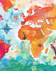 Papier Peint Carte du Monde - Illustration Colorée et Voilier