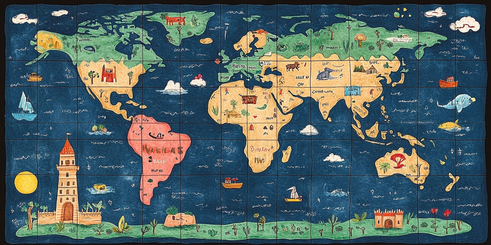 Papier Peint Carte du Monde - Vintage Vert