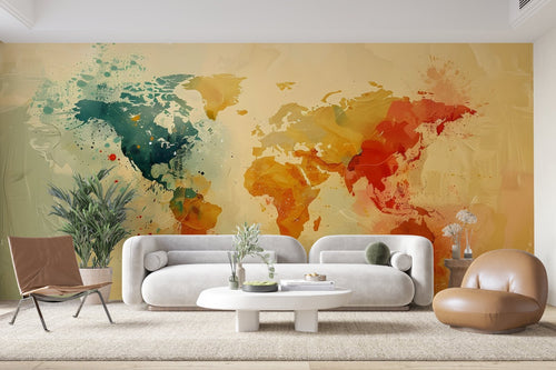 Papier Peint Carte du Monde - Colorée Pop