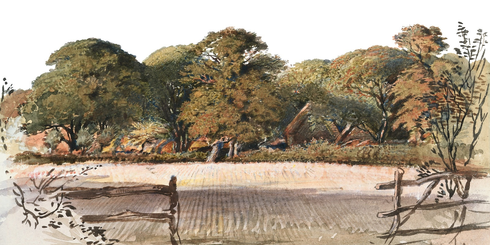 Papier Peint Paysage Sépia - Campagne Vintage
