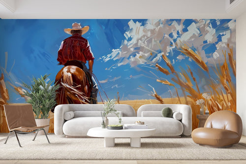 Papier Peint Paysage - Cowboy Cheval Western