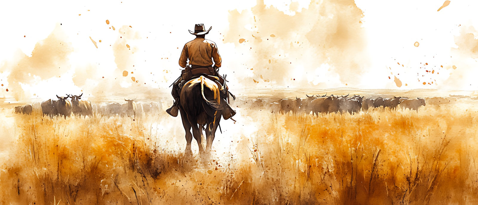 Papier Peint Paysage - Cowboy Coucher de Soleil