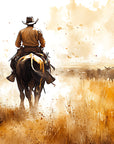 Papier Peint Paysage - Cowboy Coucher de Soleil