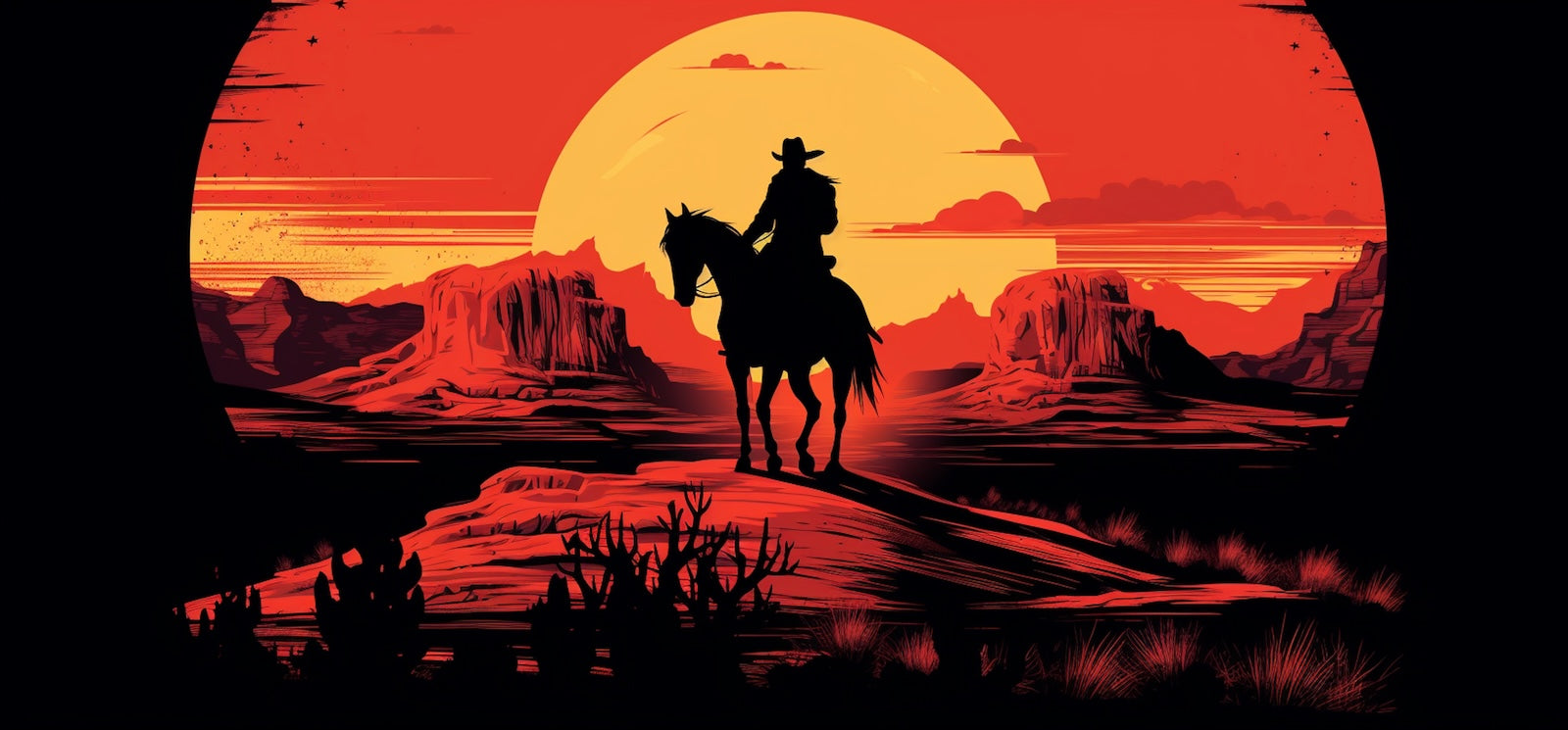 Papier Peint Désert - Western Coucher Rouge