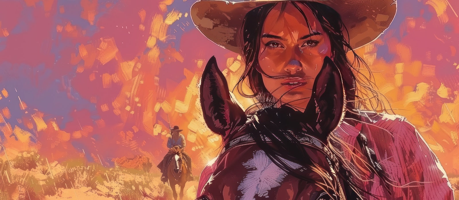 Papier Peint Far West - Cow-girl Psychédélique Colorée