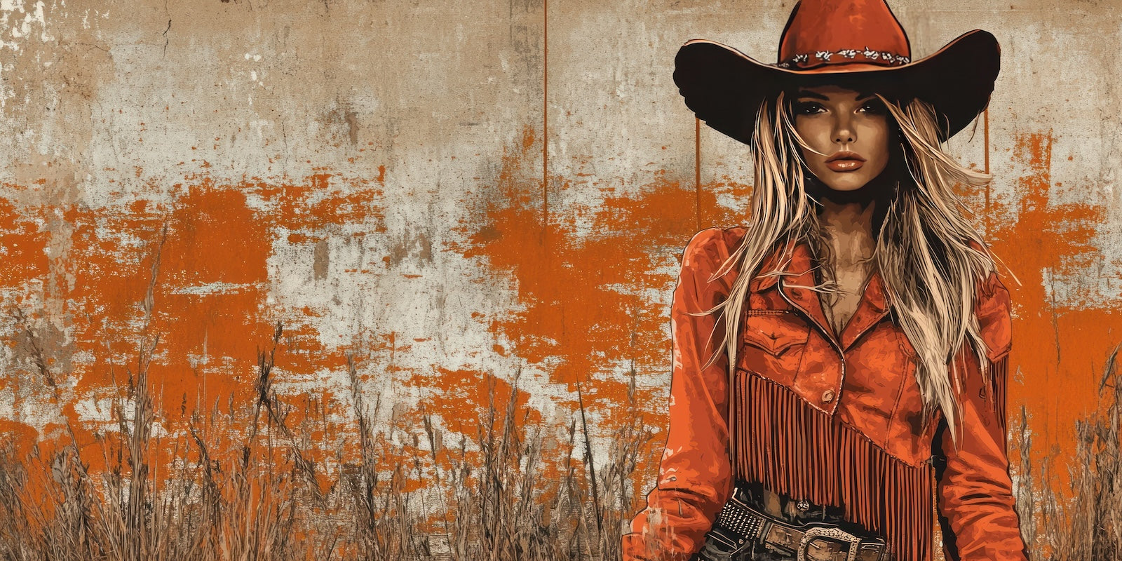 Papier Peint Far West - Cow-girl dans le Désert Orange