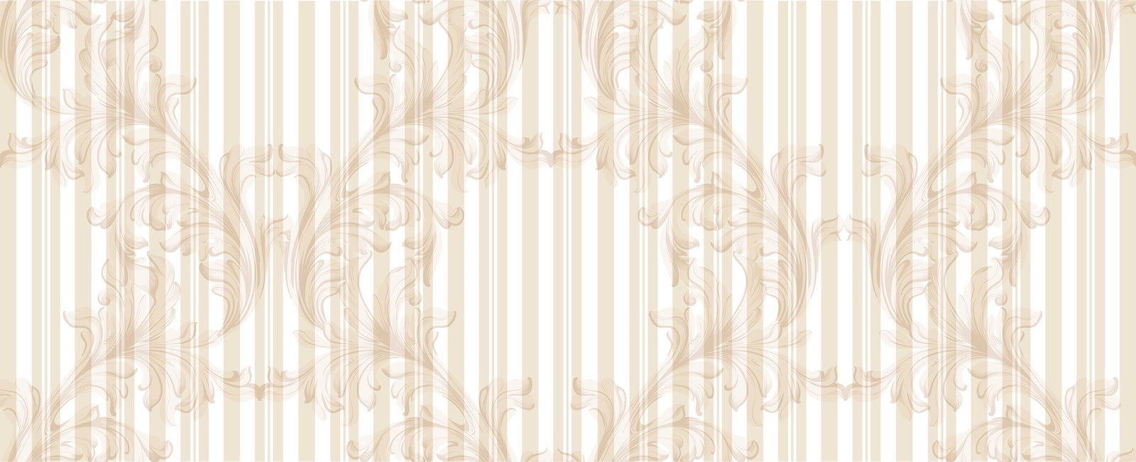 Papier Peint Baroque - Rayures Beige et Ornements