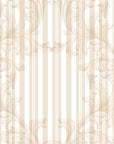 Papier Peint Baroque - Rayures Beige et Ornements