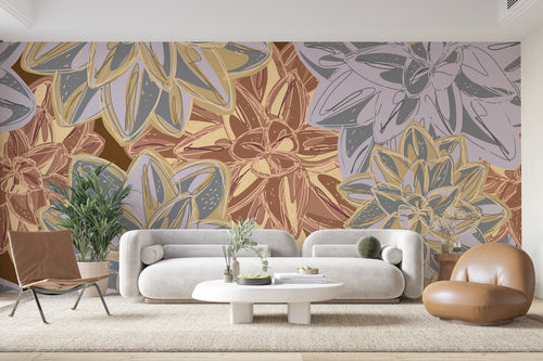 Papier Peint Floral - Feuilles Beige Délicates