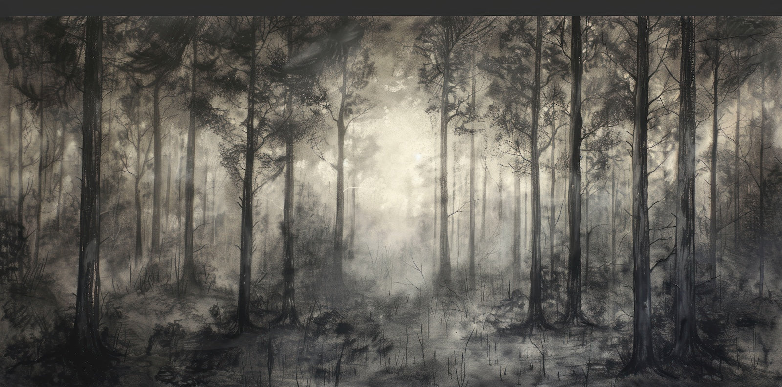 Papier Peint Forêt Noir et Blanc - Sombre Mystique