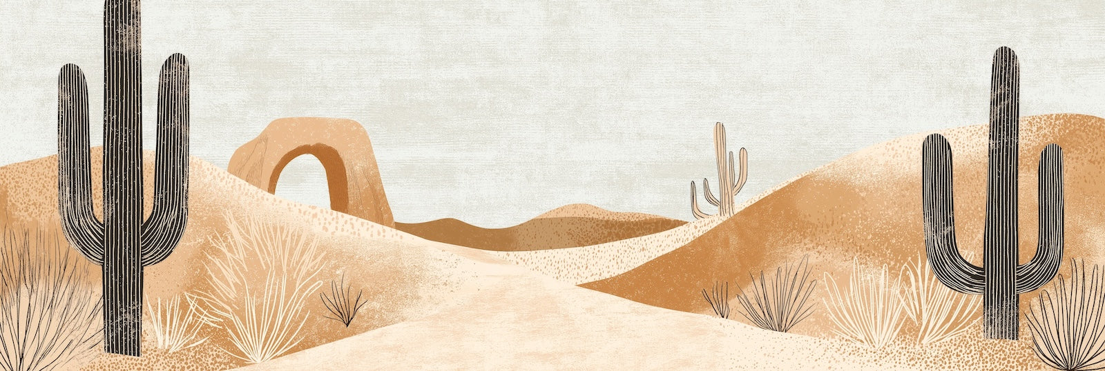 Papier Peint Désert - Cactus Beige