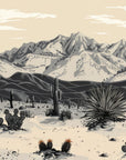 Papier Peint Désert Noir et Blanc - Cactus et Montagnes