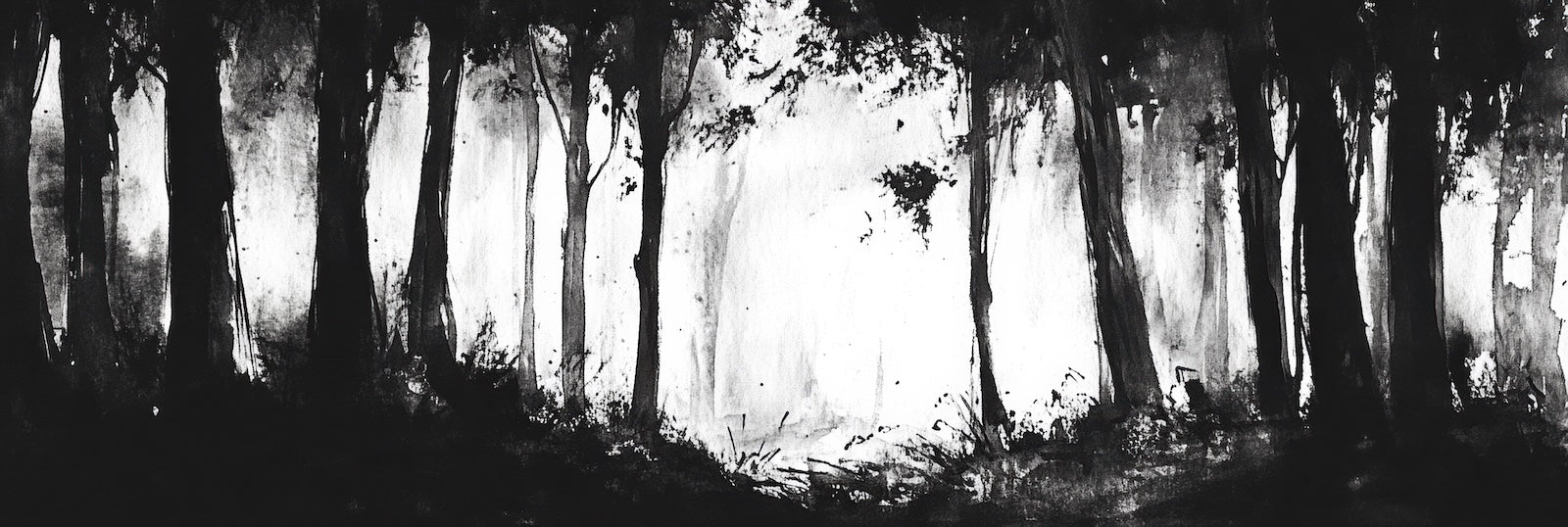 Papier Peint Forêt Noir et Blanc - Dense Sombre