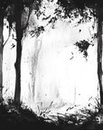 Papier Peint Forêt Noir et Blanc - Dense Sombre